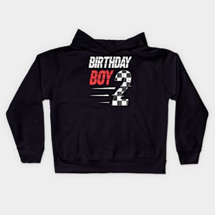 Kids Birthday Boy 2 Two Racing Flag 2Nd Birthday Race Car Toddler Kids Hoodie